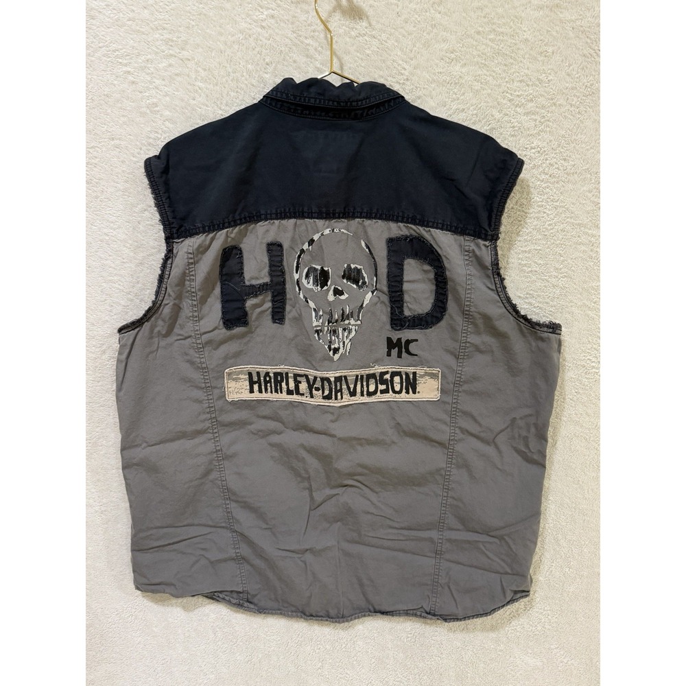 Harley Davidson Willie G Skull Button Sleeveless Shirt Vest 2XL Gray Black